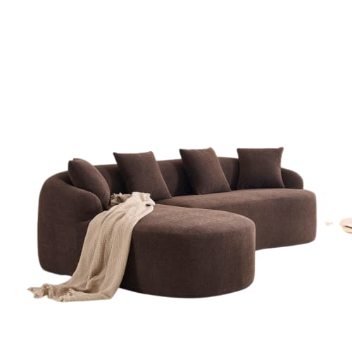 Full-Compression Chenille L-Shape Sectional Sofa – Brown Modular Chaise, 30D High-Density, 900 lbs Capacity