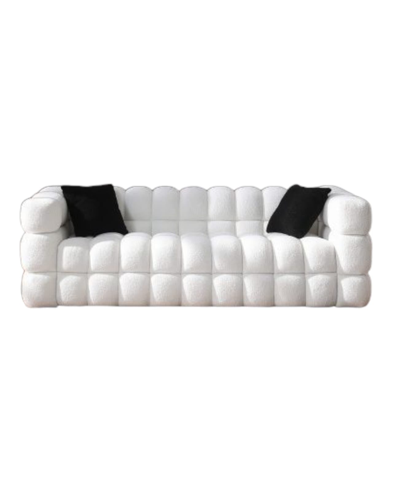 3-Seater Marshmallow Bouclé Sofa – 84.3″ Length, Deep Comfort White