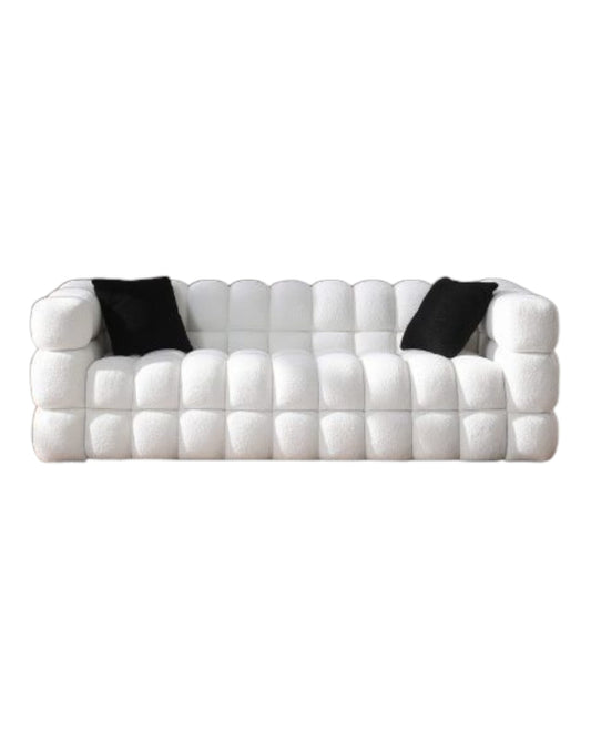 3-Seater Marshmallow Bouclé Sofa – 84.3″ Length, Deep Comfort White
