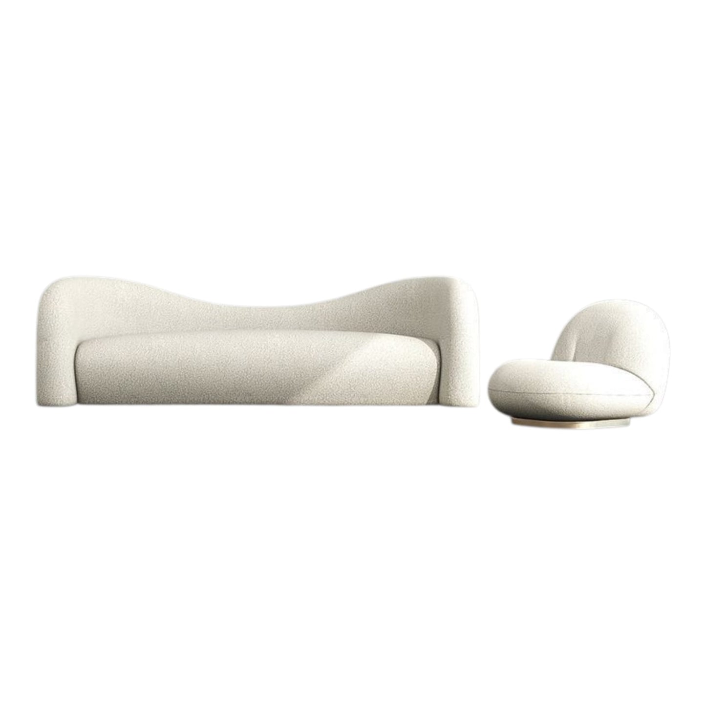 Lamb Wool Living Room Sofa — Luxe Off-White Fabric & High-Density Comfort