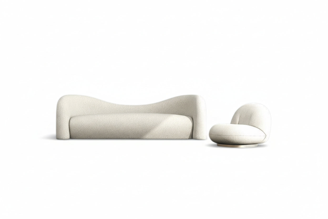 Lamb Wool Living Room Sofa| Luxe Off-White