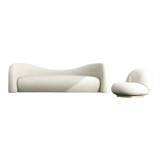 Lamb Wool Living Room Sofa — Luxe Off-White Fabric & High-Density Comfort