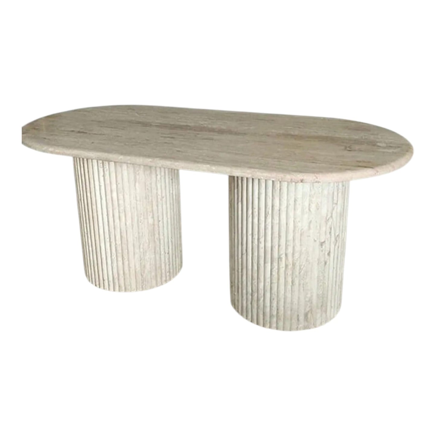 Modern Beige Travertine Round Coffee Table  Cylinder