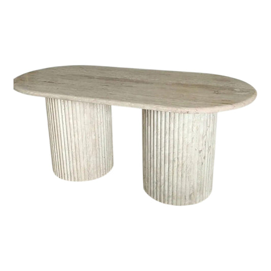 Modern Beige Travertine Round Coffee Table  Cylinder