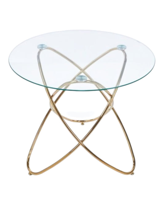 Dining Table With Golden Metal Leg And Tempered Glass,Modern Space Saving Kitchen Table For Living Room,golden Color Metal Legs