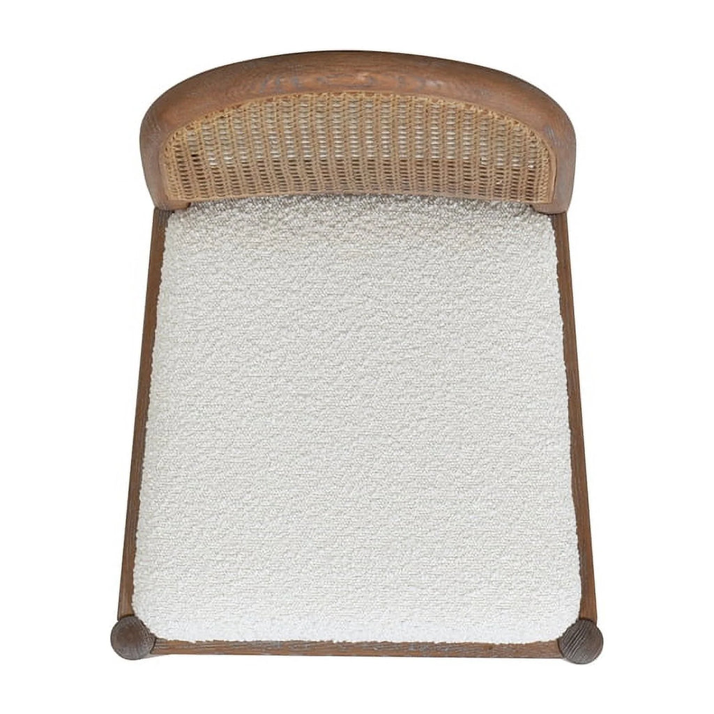 Panama 26.5" Curved Back Cane Rattan Set of 2 Counter Height Bar Stools in Ivory White Boucle