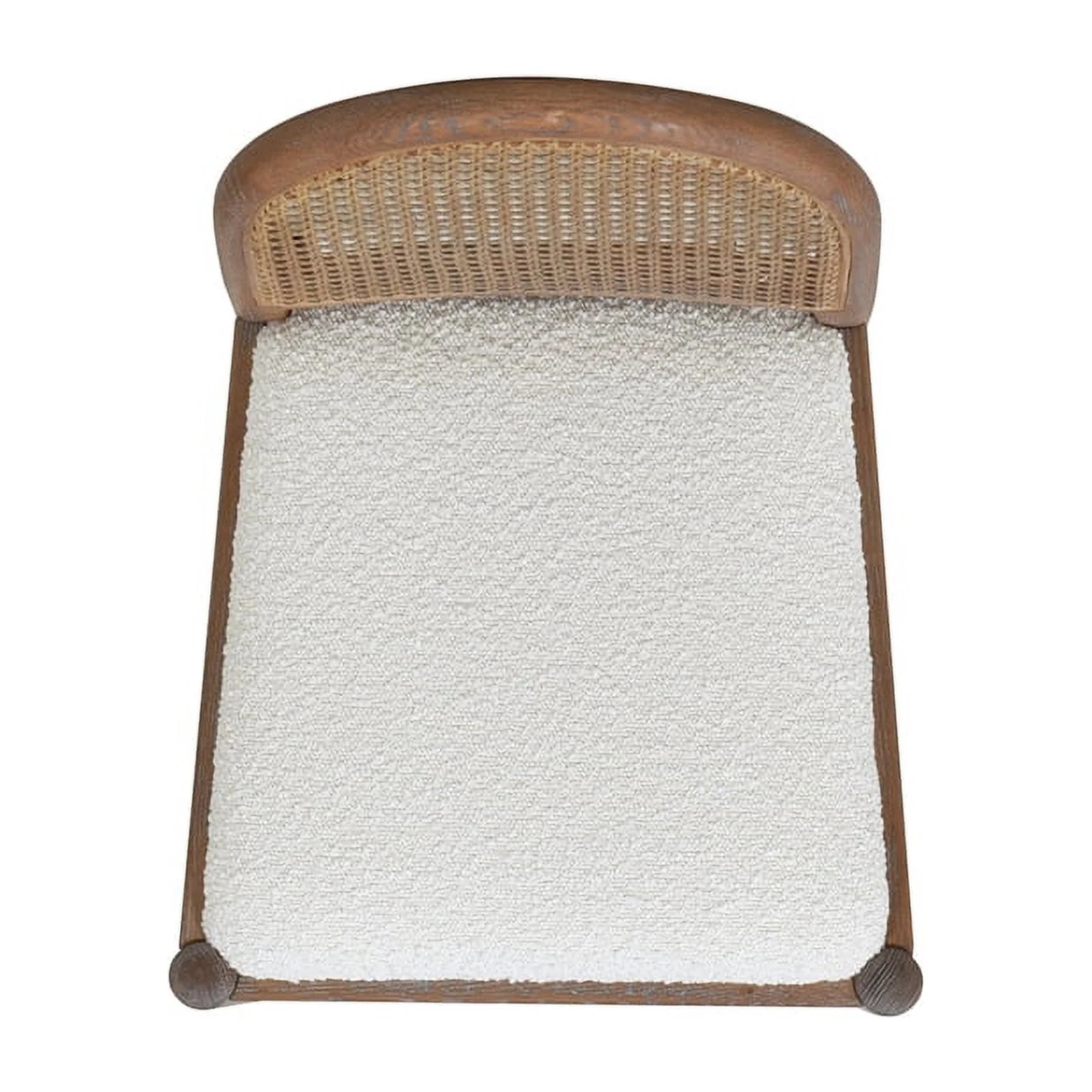 Panama 26.5" Curved Back Cane Rattan Set of 2 Counter Height Bar Stools in Ivory White Boucle