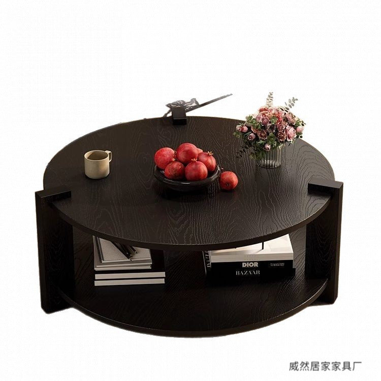 Middle Ancient Style Solid Wood Black Walnut Color Circular Small Coffee Table