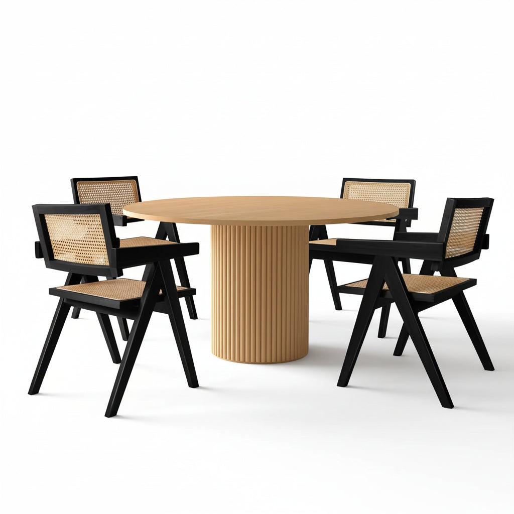 Cane Dining Chairs Set of 4, Rattan Kitchen Chairs Black for Dining Room with Armrest, Customized