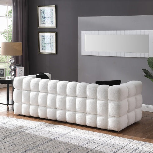 3-Seater Marshmallow Bouclé Sofa – 84.3″ Length, Deep Comfort White