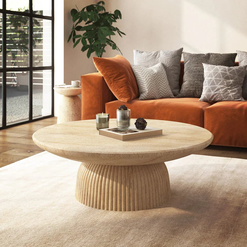 Maddox Single round Coffee Table Stone Marble Effect