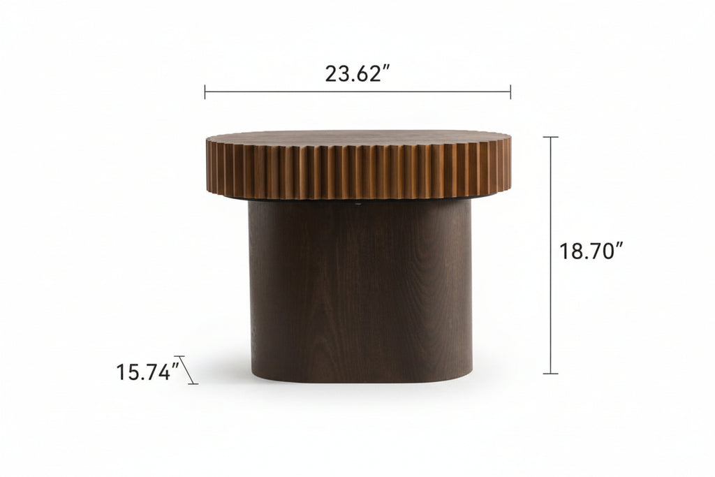 Handcrafted Round Nesting Coffee Table Set of 2 — Wave-Edge Wooden Fluted Design