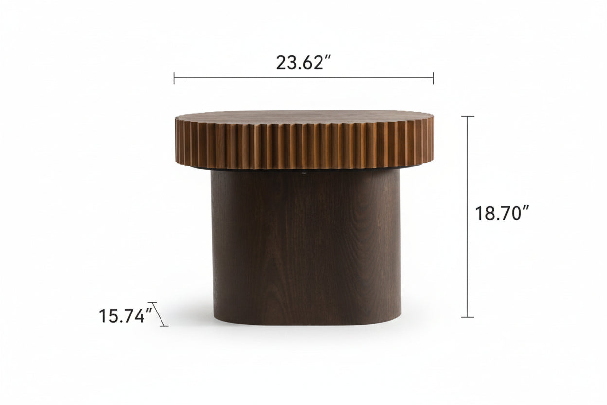 Handcrafted Round Nesting Coffee Table Set of 2 — Wave-Edge Wooden Fluted Design