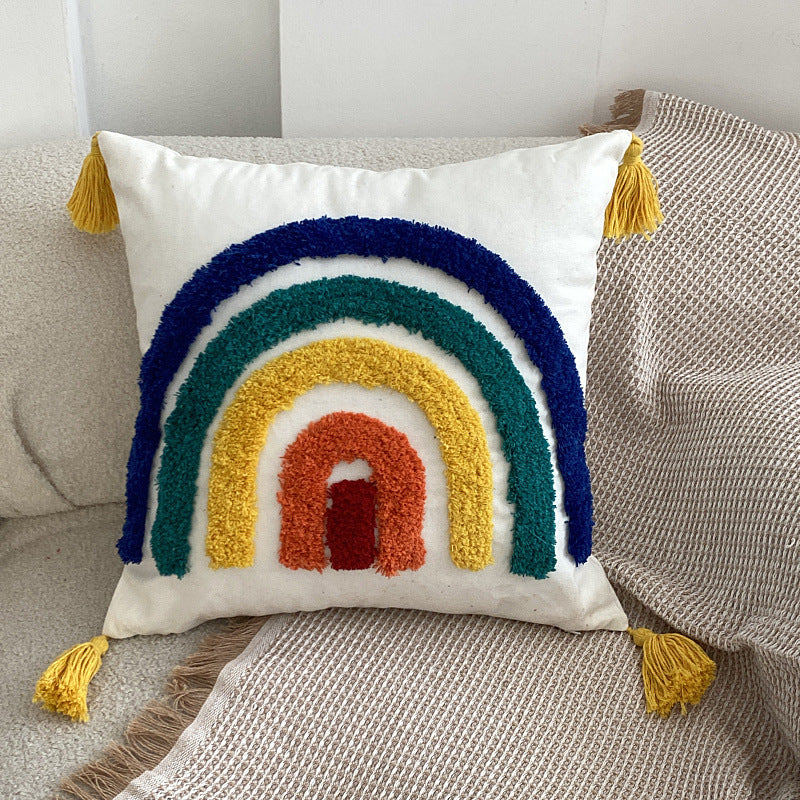 Living Room Home Fashion Rainbow Tufted Pillow Cover