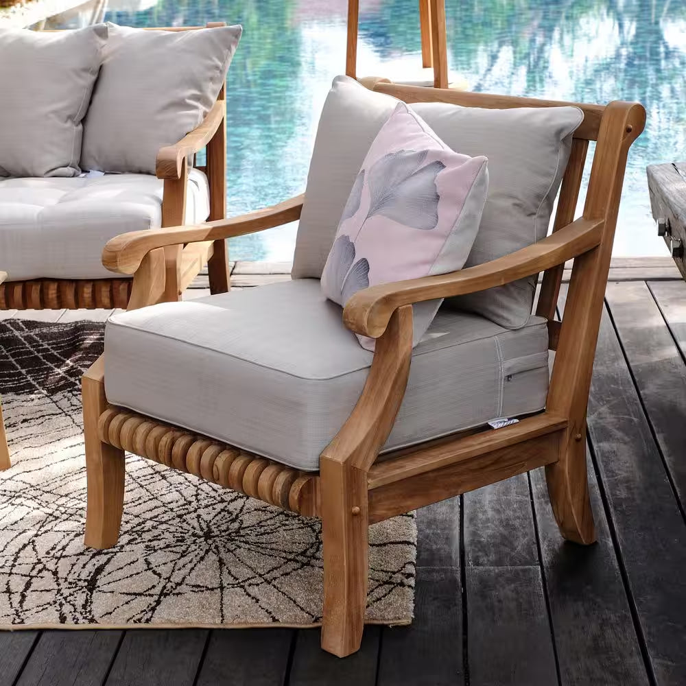Mosko Premium Indonesia Teak Wood Outdoor Lounge Chair with Beige Cushion