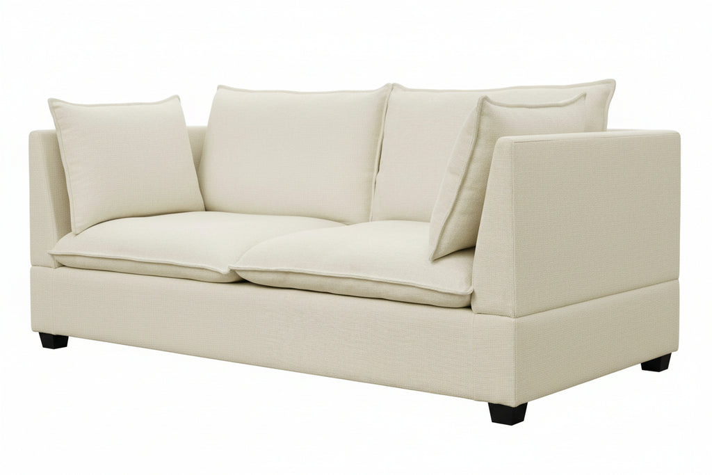 Convertible 4-Seat Cloud Sectional Sofa with Ottoman – L-Shaped, Padded Armrests, Beige/Beige-White