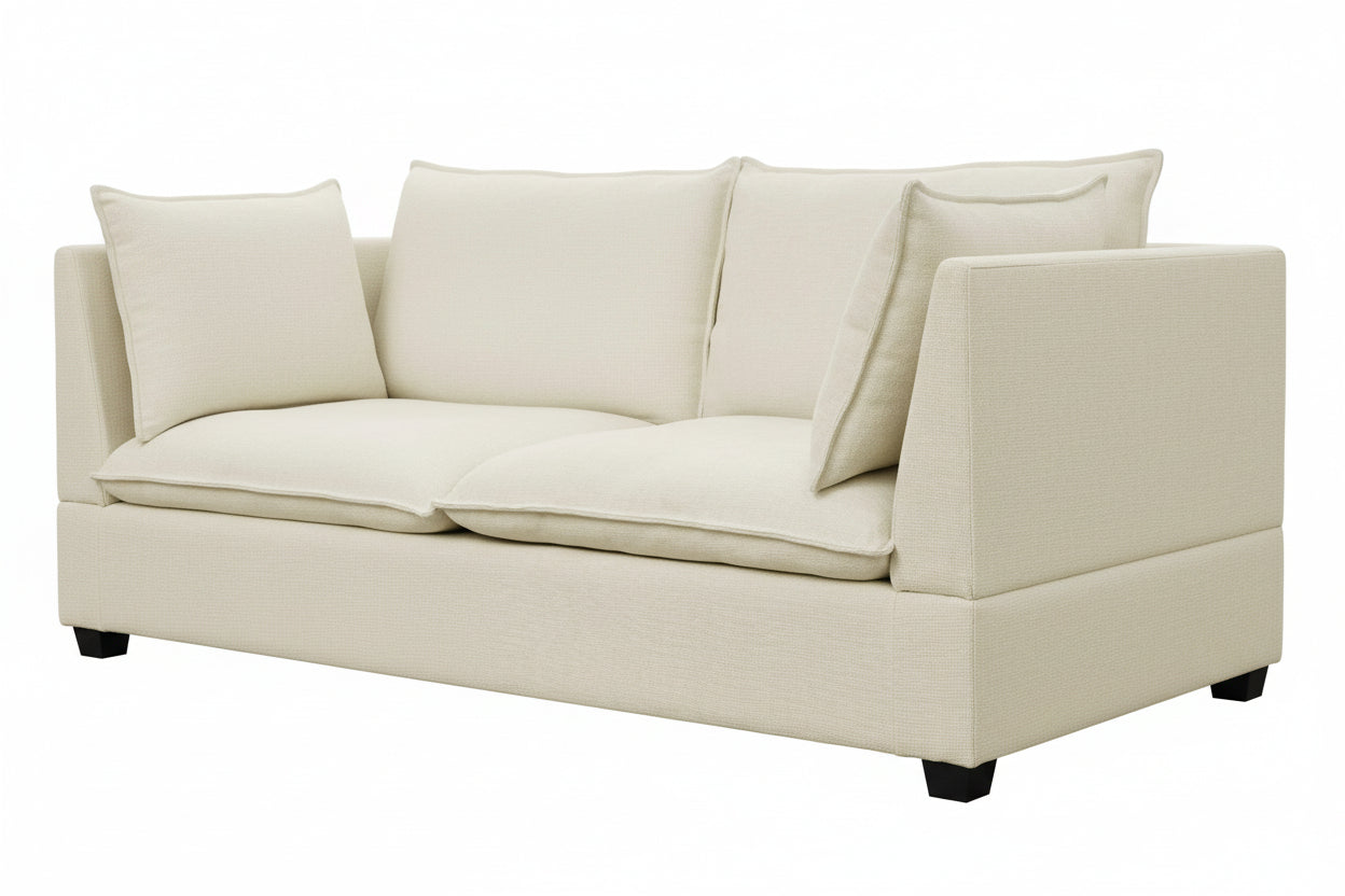 Convertible 4-Seat Cloud Sectional Sofa with Ottoman – L-Shaped, Padded Armrests, Beige/Beige-White