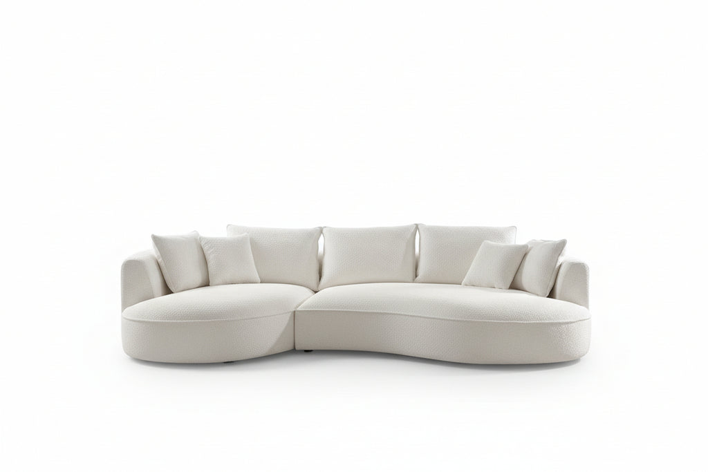 125" Modern Curved Sectional Sofa Couch with Chaise, Upholstery Boucle Sofa Couch with Pillows,Sectional Boucle Fabric Couch for Living Room