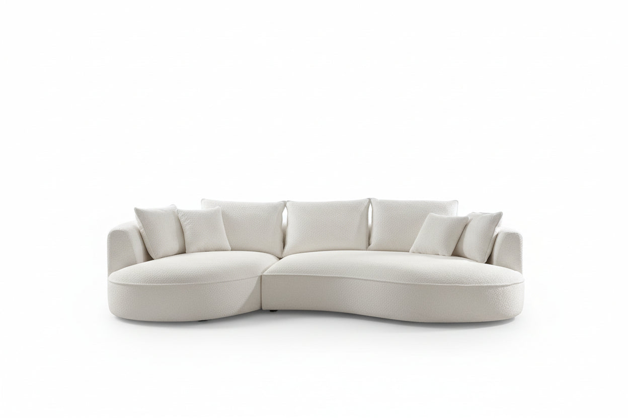 125" Modern Curved Sectional Sofa Couch with Chaise, Upholstery Boucle Sofa Couch with Pillows,Sectional Boucle Fabric Couch for Living Room