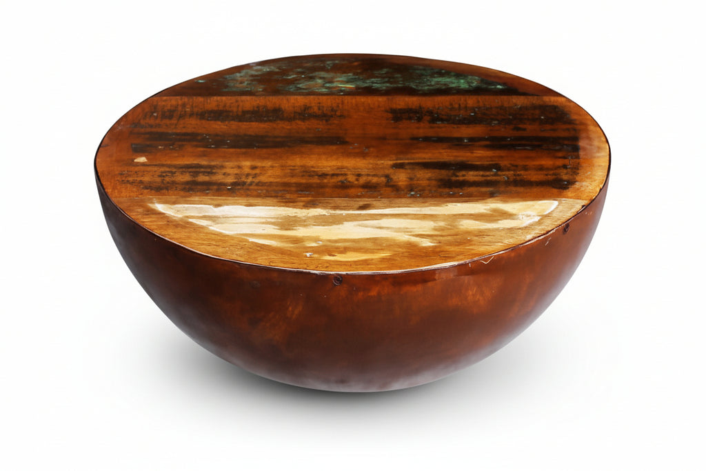 Rustic Bowl-Shaped Solid Reclaimed Wood Coffee Table