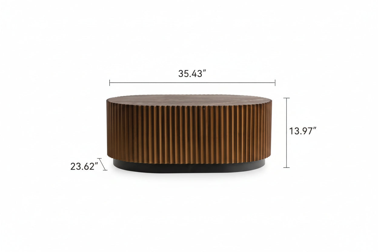 Handcrafted Round Nesting Coffee Table Set of 2 — Wave-Edge Wooden Fluted Design