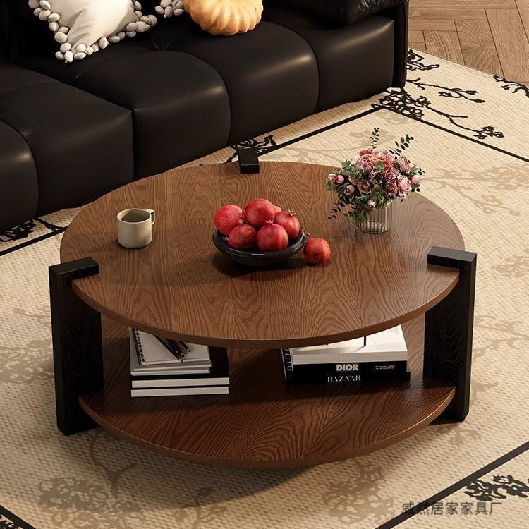 Middle Ancient Style Solid Wood Black Walnut Color Circular Small Coffee Table