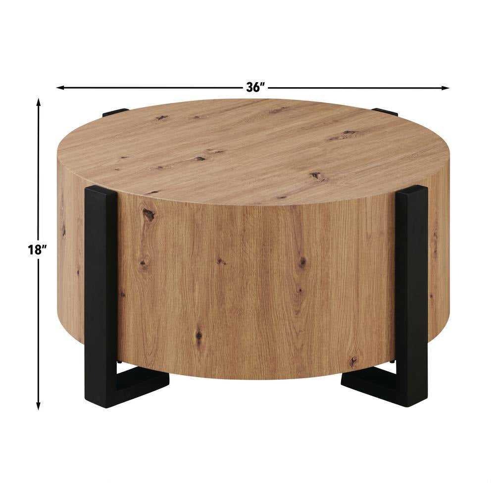 Darcie 36 In. Natural Faux Wood round Cocktail Coffee Table