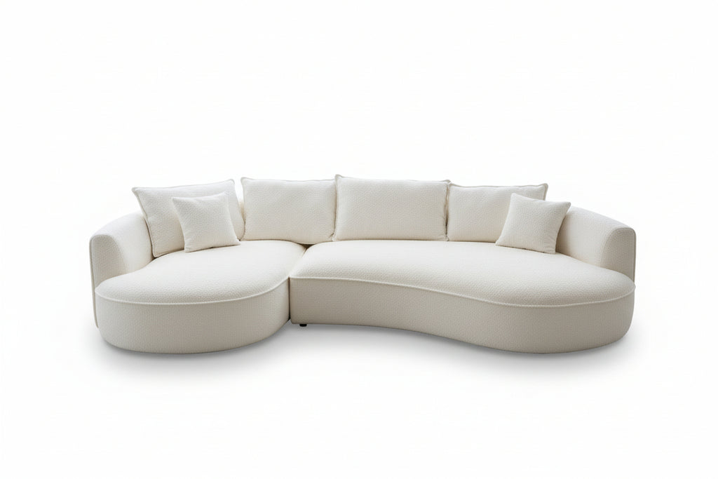 125" Modern Curved Sectional Sofa Couch with Chaise, Upholstery Boucle Sofa Couch with Pillows,Sectional Boucle Fabric Couch for Living Room