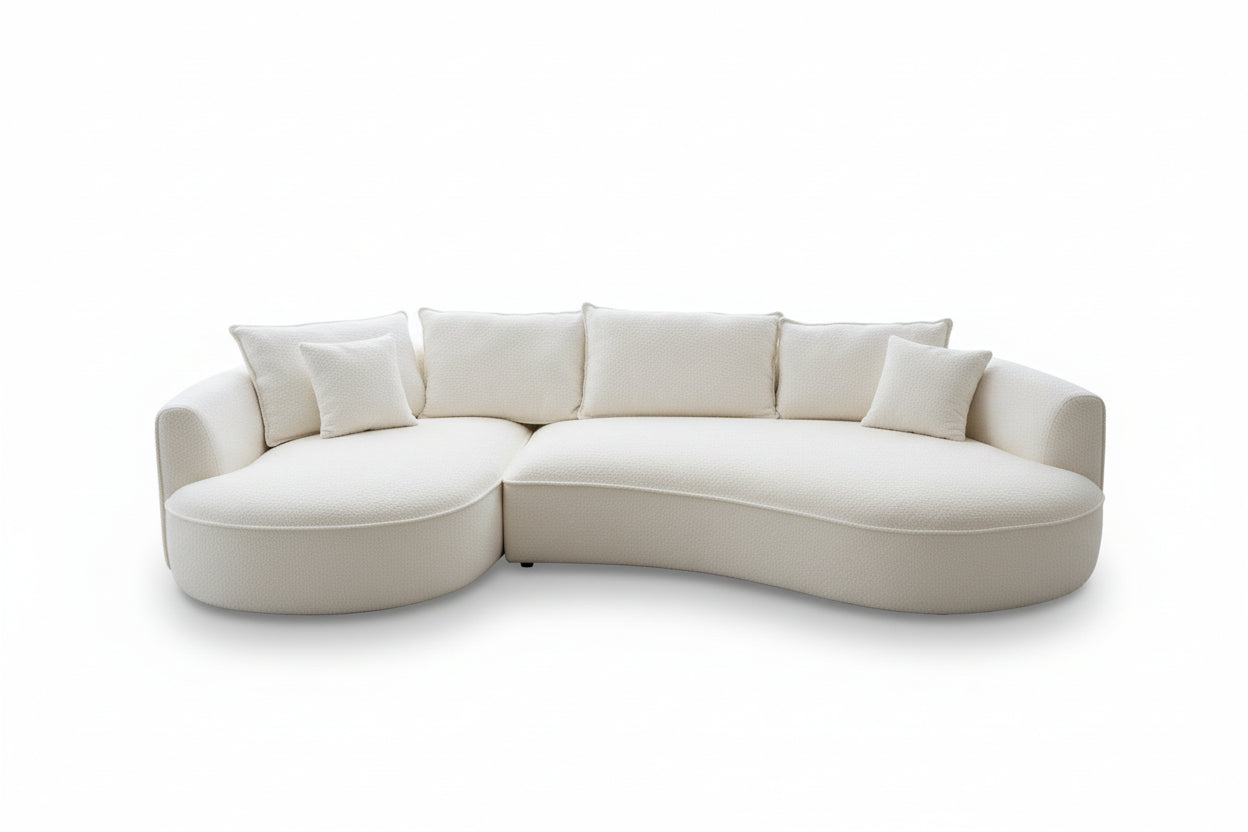 125" Modern Curved Sectional Sofa Couch with Chaise, Upholstery Boucle Sofa Couch with Pillows,Sectional Boucle Fabric Couch for Living Room