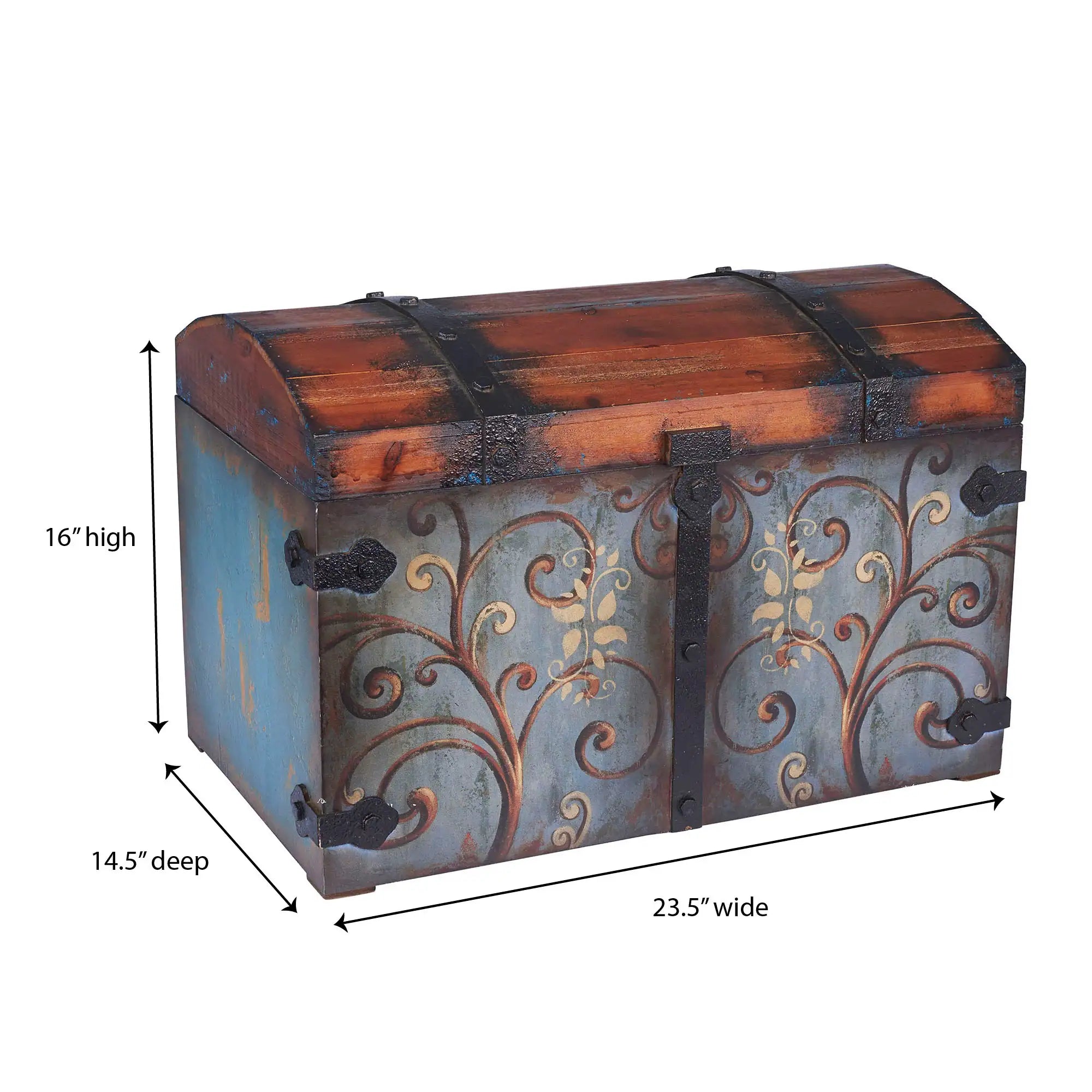 Decorative Trunk with Metal Accents and Lid with Latch - 14.5"L X 23.5"W X 16.0"H
