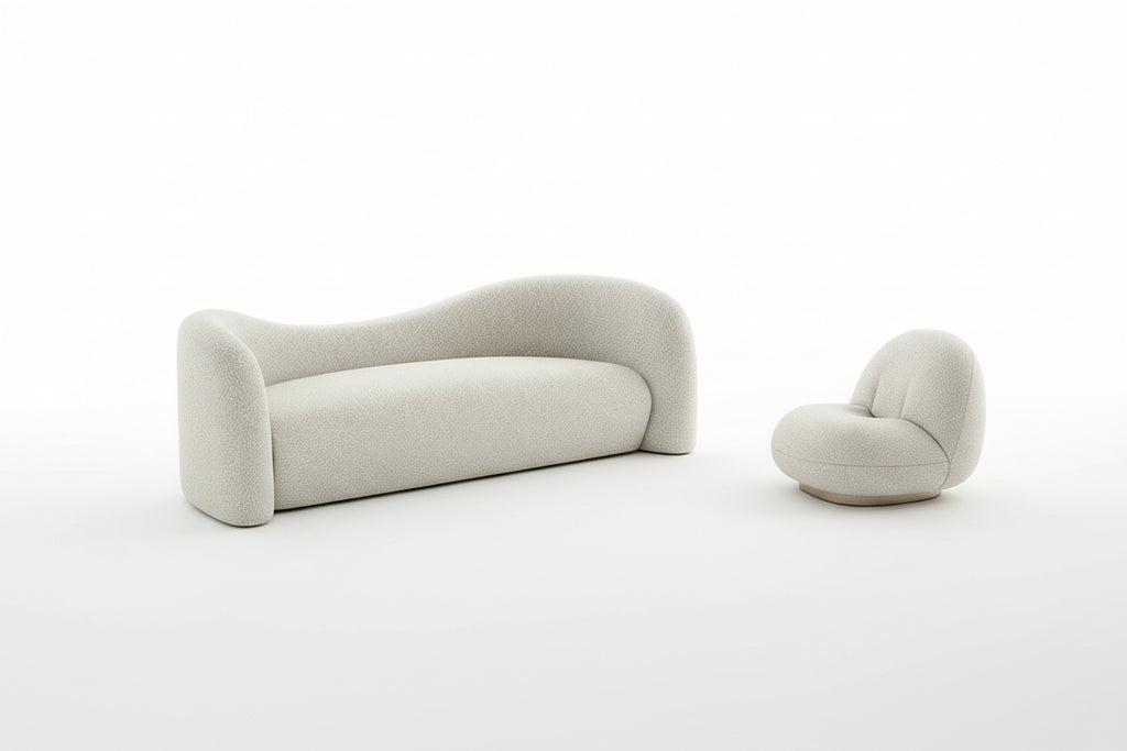 Lamb Wool Living Room Sofa| Luxe Off-White