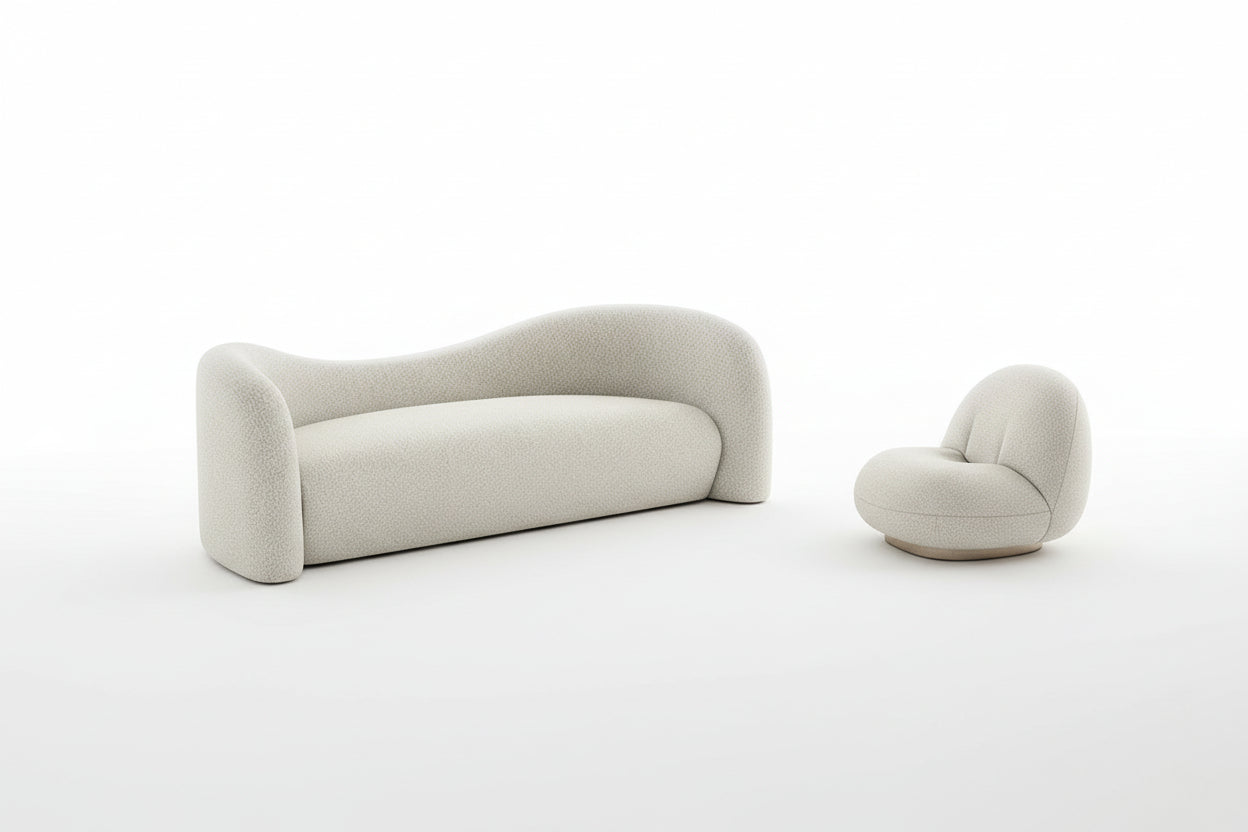 Lamb Wool Living Room Sofa| Luxe Off-White