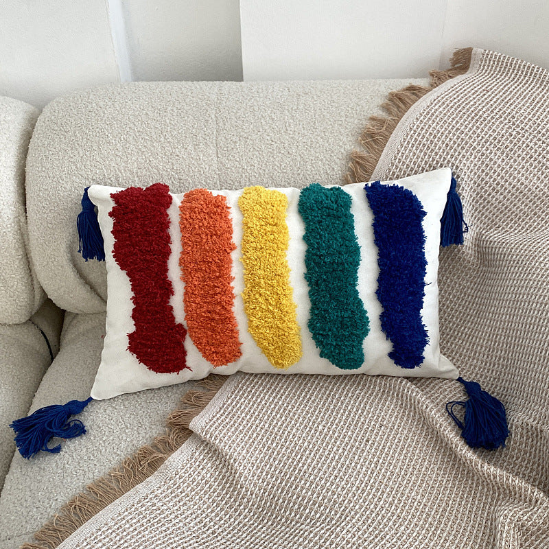 Living Room Home Fashion Rainbow Tufted Pillow Cover