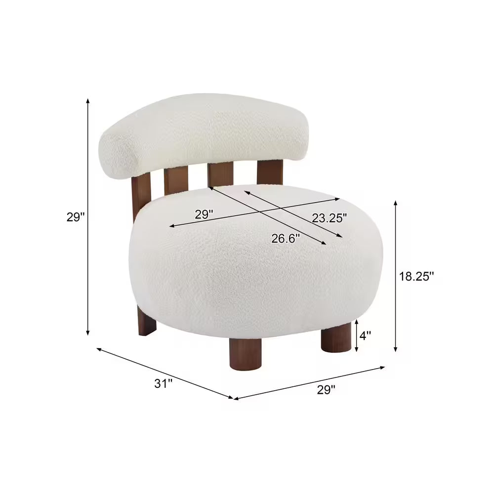 Amelia off White and Walnut Boucle Fabric Upholstered Accent Slipper Chair, Solid Wood