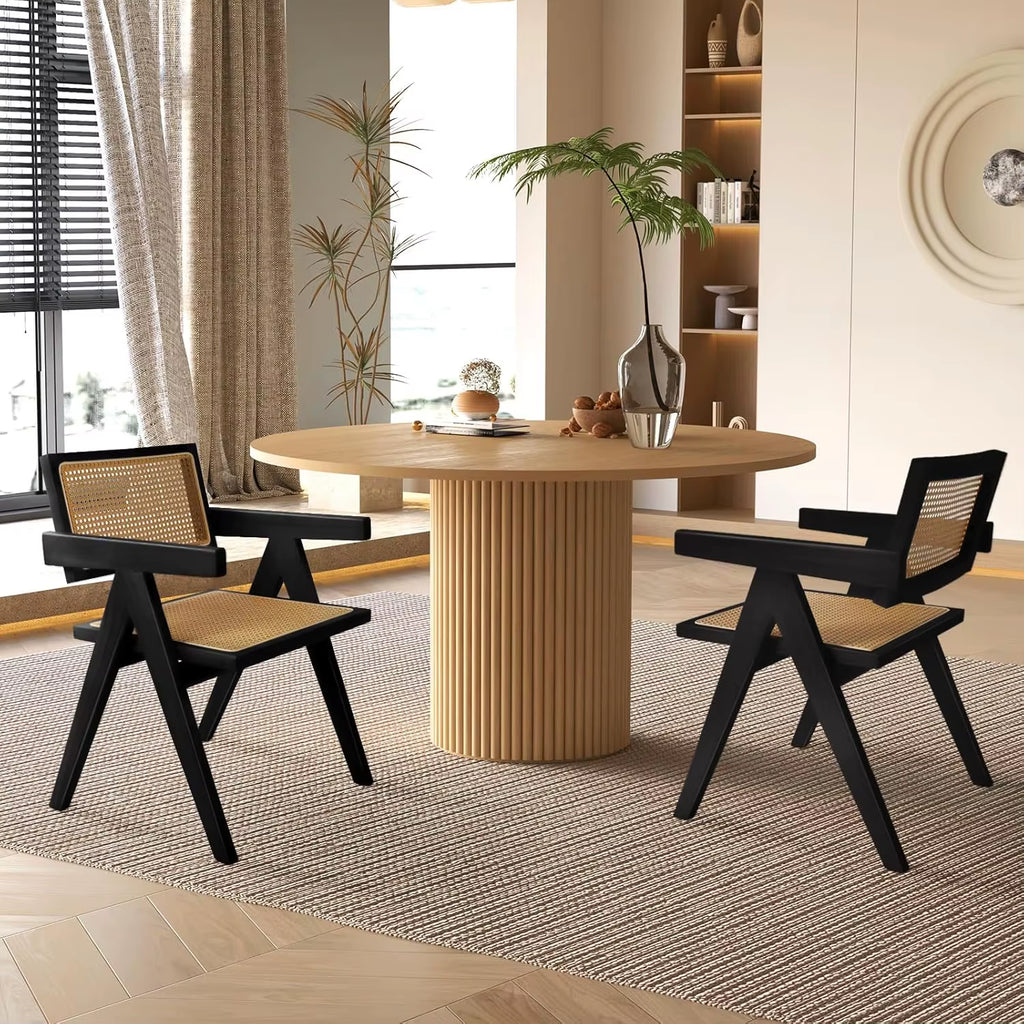 Cane Dining Chairs Set of 4, Rattan Kitchen Chairs Black for Dining Room with Armrest, Customized
