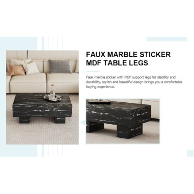 The Black Coffee Table Has Patterns. Modern Rectangular Table, Suitable For Living Rooms And Apartments. 43.3X21.6X17.2