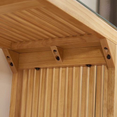 Pine Wood Dining Bench & Table Set — Natural Finish with Tempered Glass Top