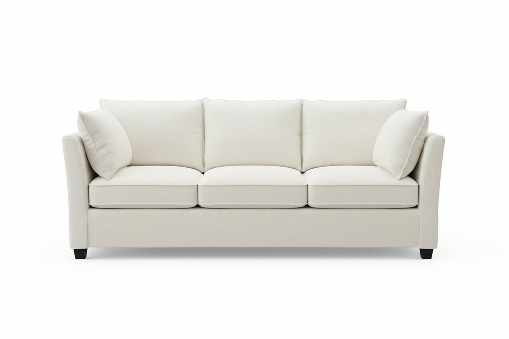 Convertible 4-Seat Cloud Sectional Sofa with Ottoman – L-Shaped, Padded Armrests, Beige/Beige-White