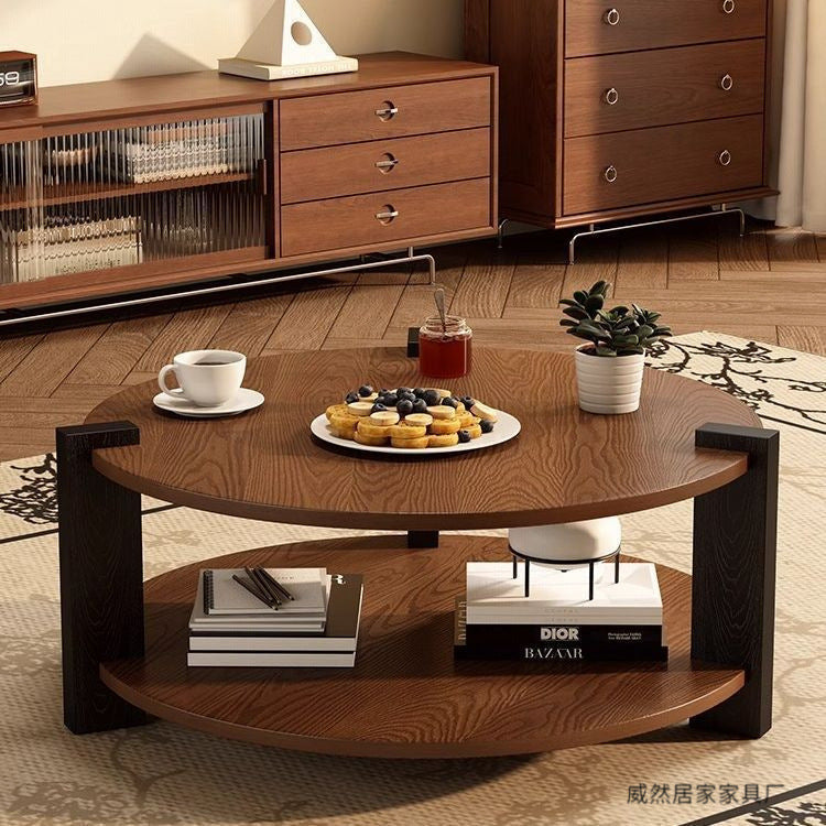 Middle Ancient Style Solid Wood Black Walnut Color Circular Small Coffee Table