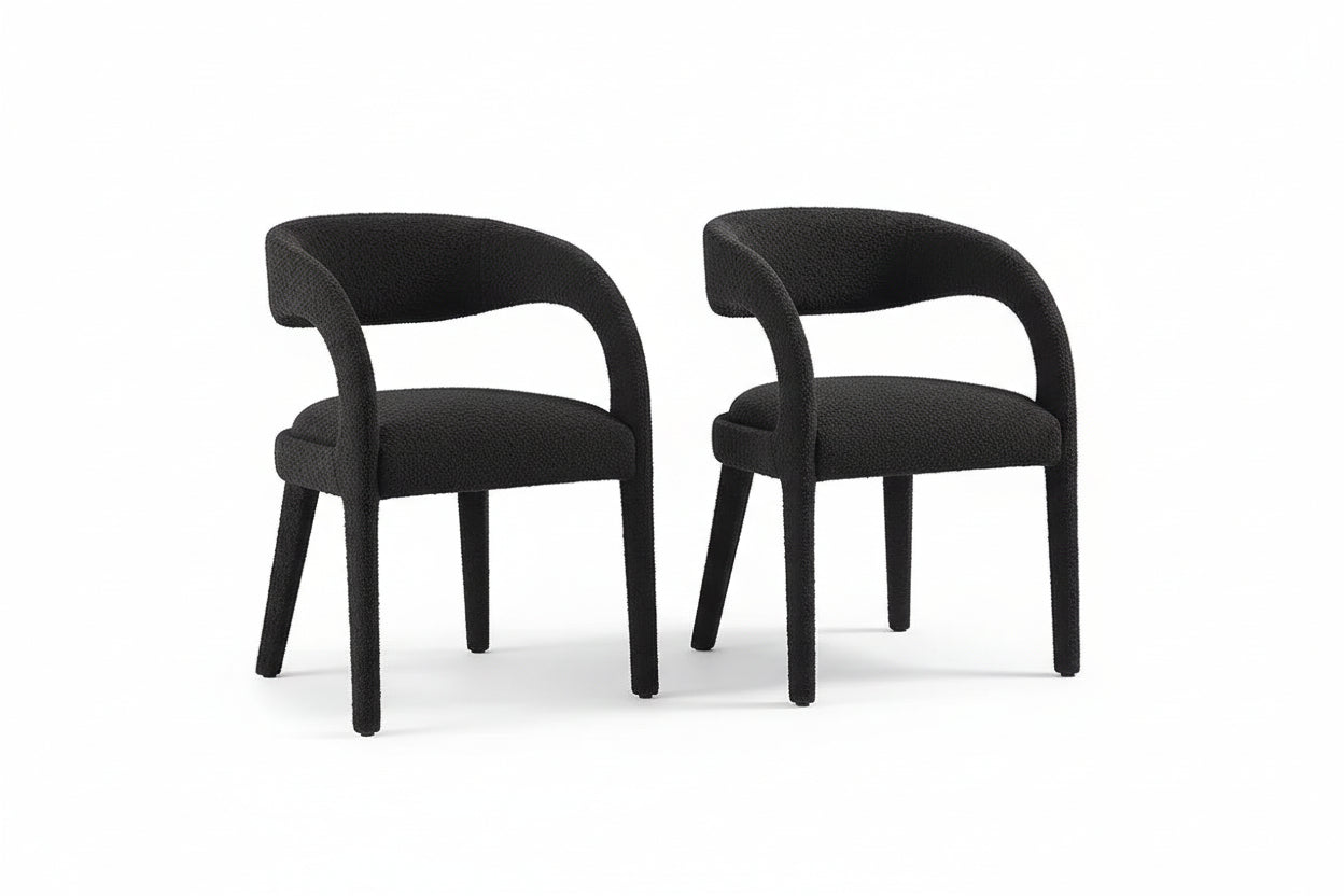 Pinnacle Boucle Upholstered Dining Chair Set of 2 in Black