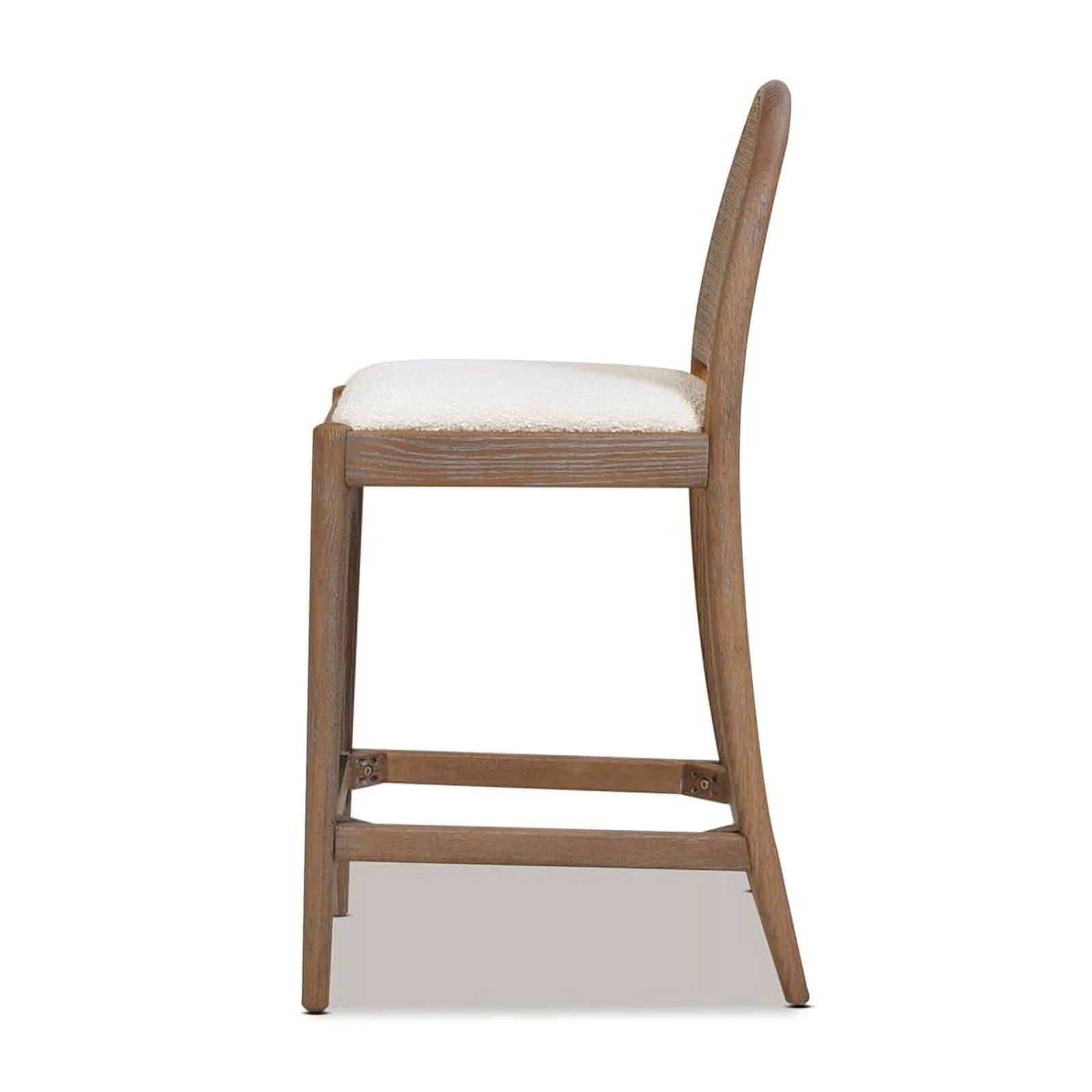 Panama 26.5" Curved Back Cane Rattan Set of 2 Counter Height Bar Stools in Ivory White Boucle