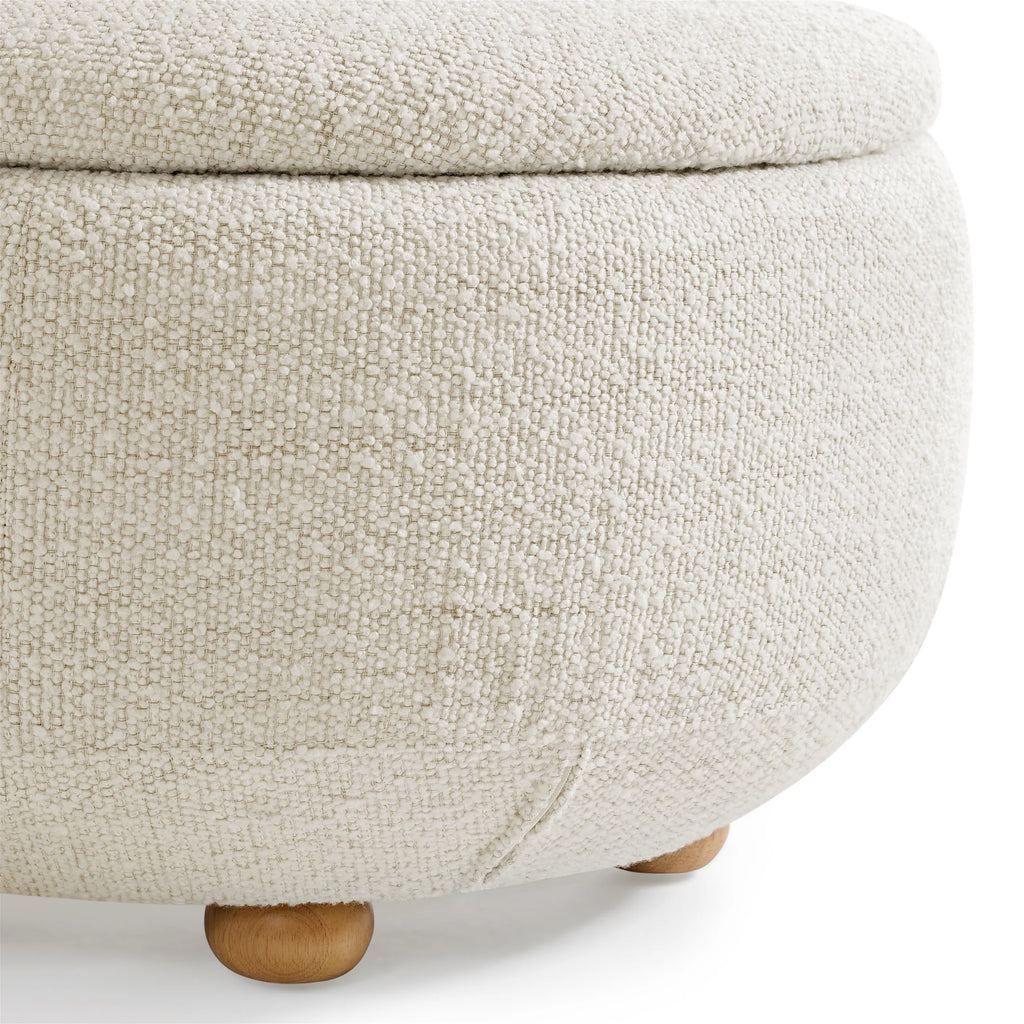 Juliet Modern Boucle Chaise & Storage Ottoman, Pearl