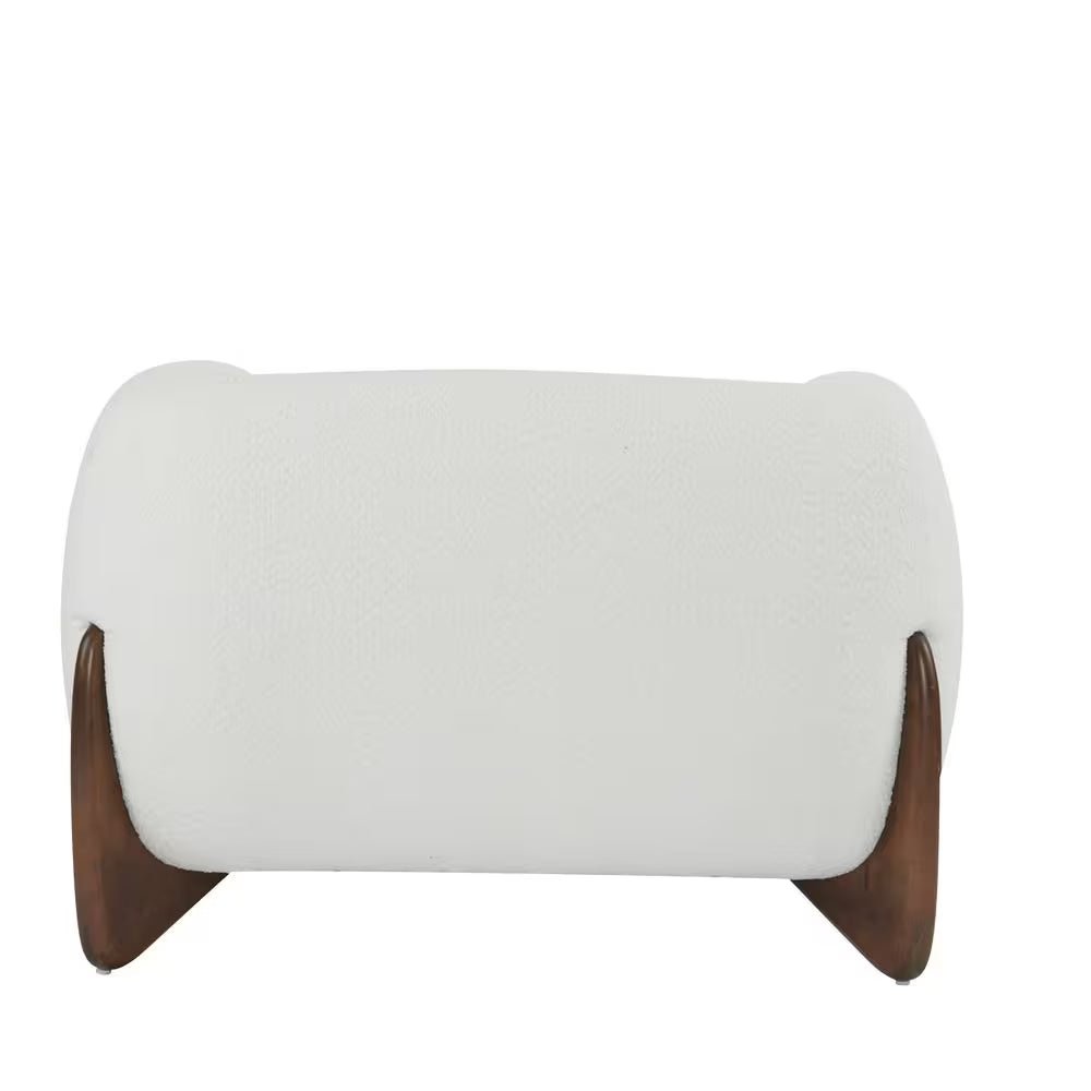 Irlas Modern Upholstered Boucle Club Chair, Birch Wood, White plus Walnut