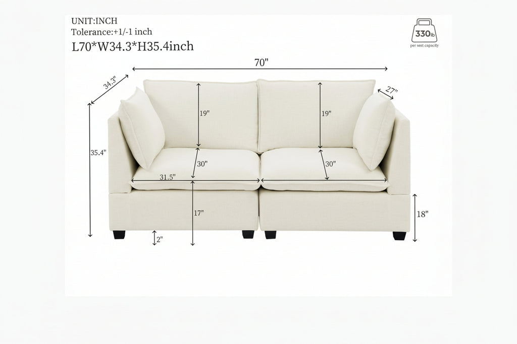 Chenille Sofa Set – Loveseat | Beige-White Luxury Comfort
