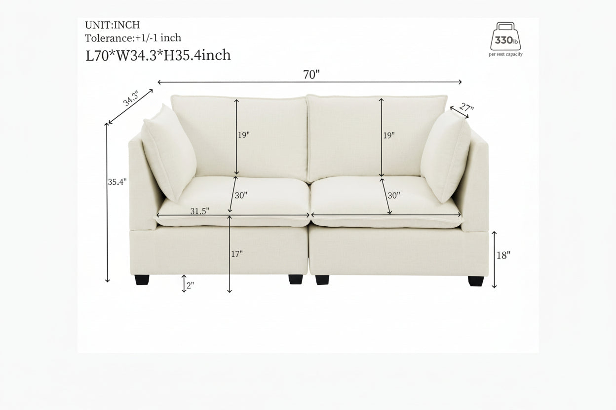 Chenille Sofa Set – Loveseat | Beige-White Luxury Comfort