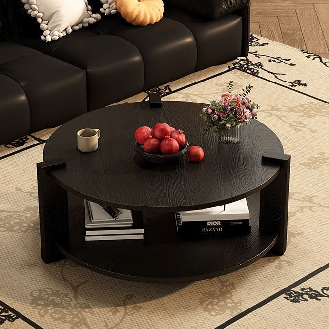 Middle Ancient Style Solid Wood Black Walnut Color Circular Small Coffee Table