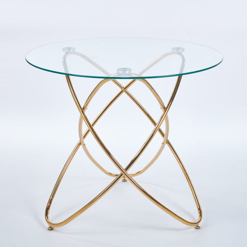 Dining Table With Golden Metal Leg And Tempered Glass,Modern Space Saving Kitchen Table For Living Room,golden Color Metal Legs