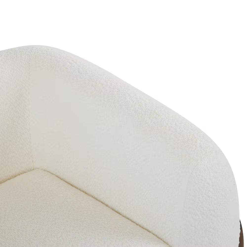 Irlas Modern Upholstered Boucle Club Chair, Birch Wood, White plus Walnut
