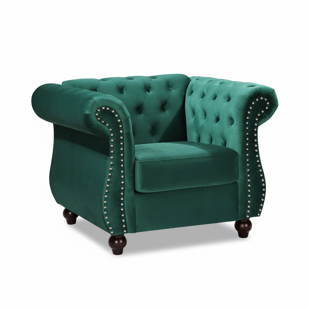 Chester 40.55 In. Wide Rolled Arm Velvet Modern Straight Living Room Chair, Green