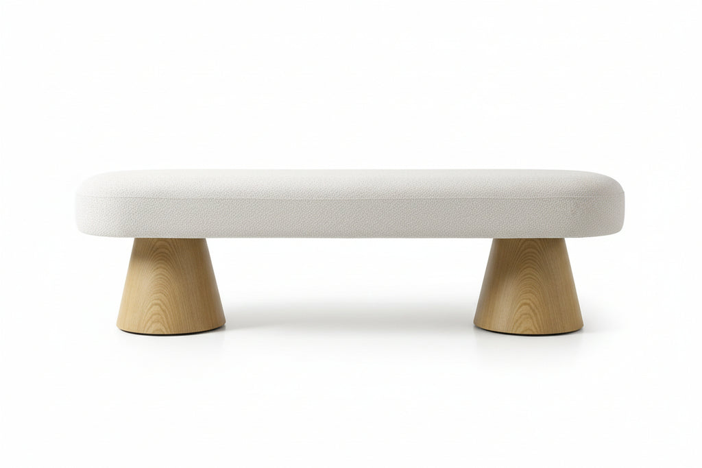 Beige Bouclé Upholstered Entryway Bench